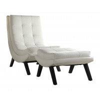 OSP Home Furnishings TSN51-W32 Tustin Lounge Chair and Ottoman Set With White Faux Leather Fabric and Black Legs
